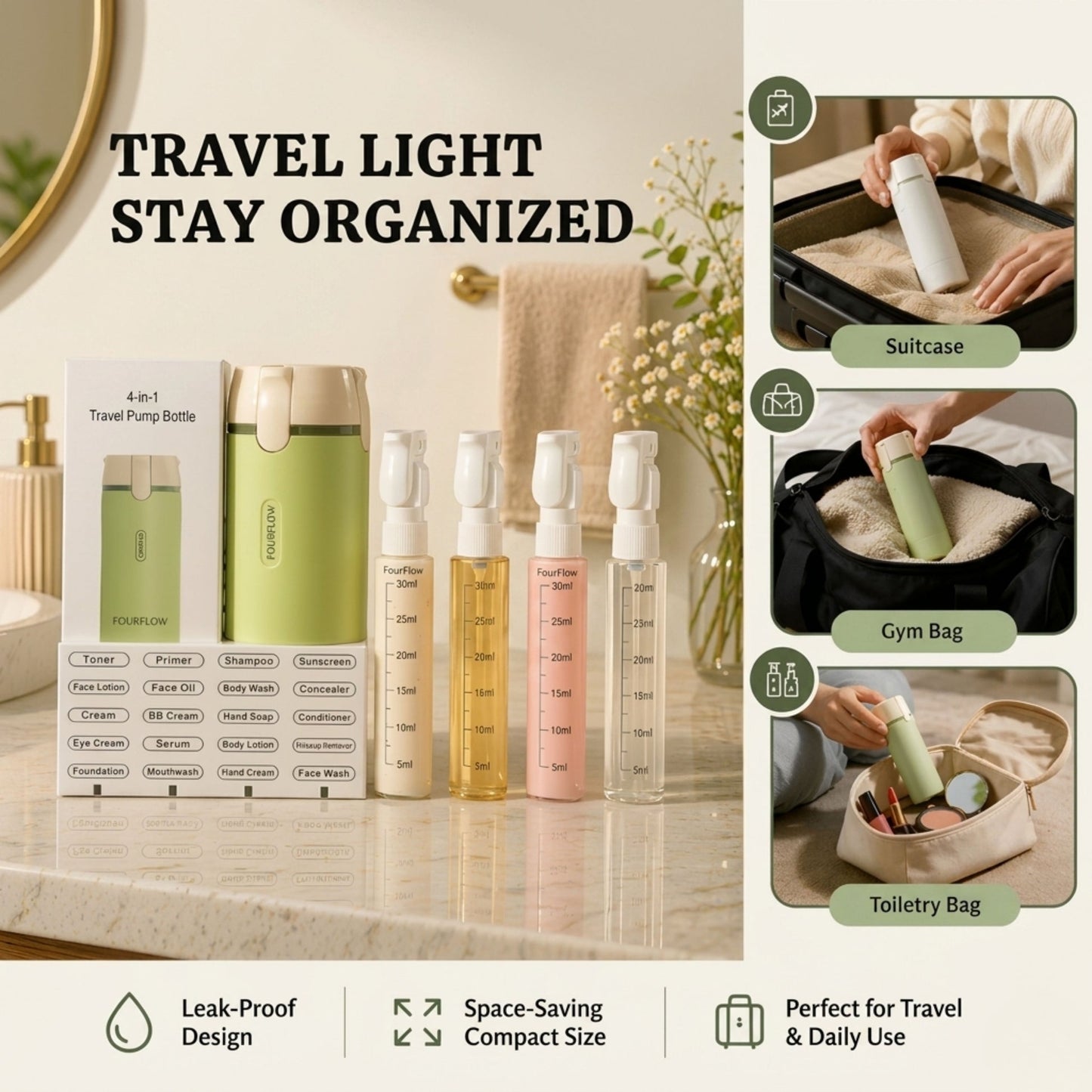 365MORA™ 4-in-1 Travel Dispenser